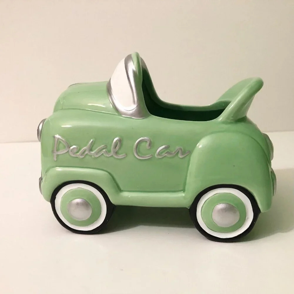 Vtg NAPCO Green Pedal Car Ceramic Planter Candy Dish
